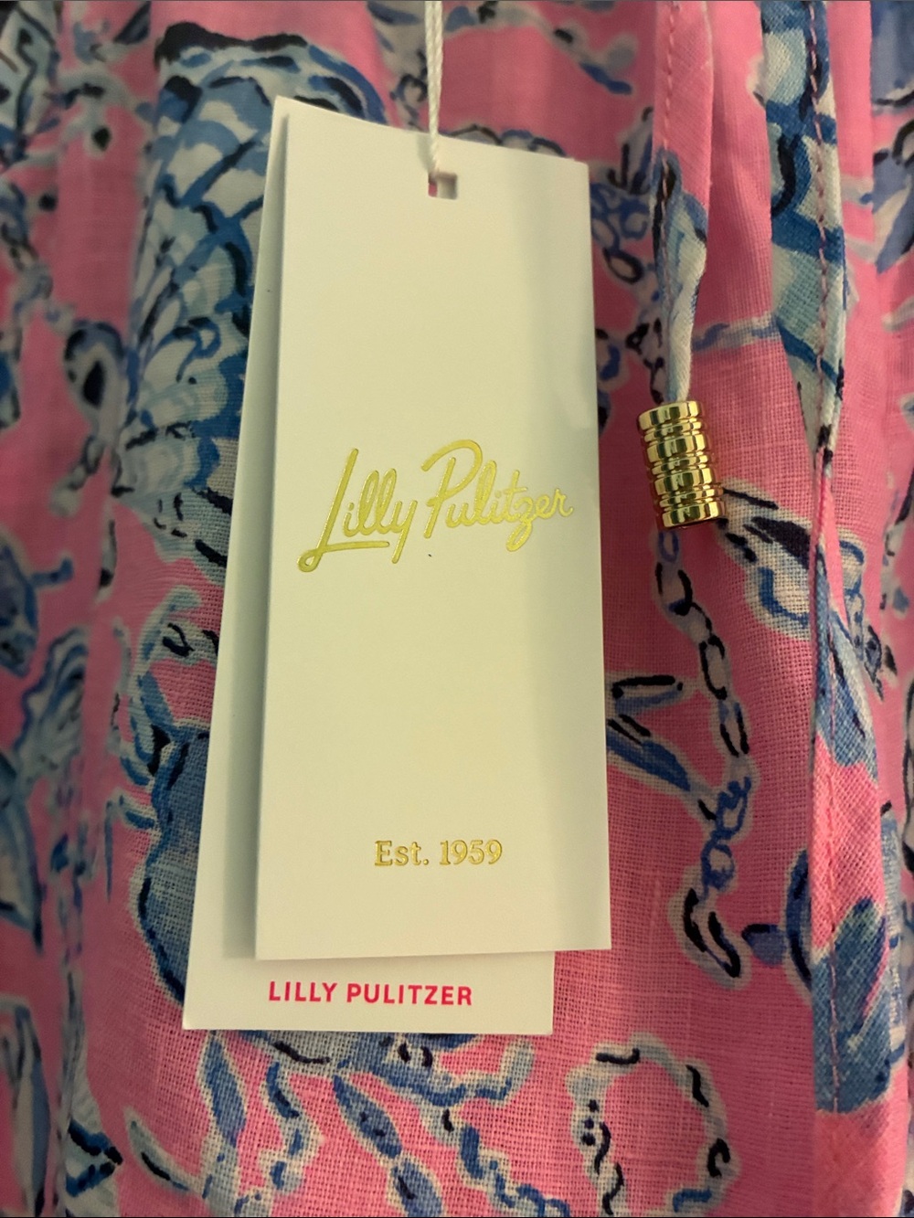 Lilly Pulitzer Linen Pink and Blue Seashell Drawstring Pants - Picture 2 of 6